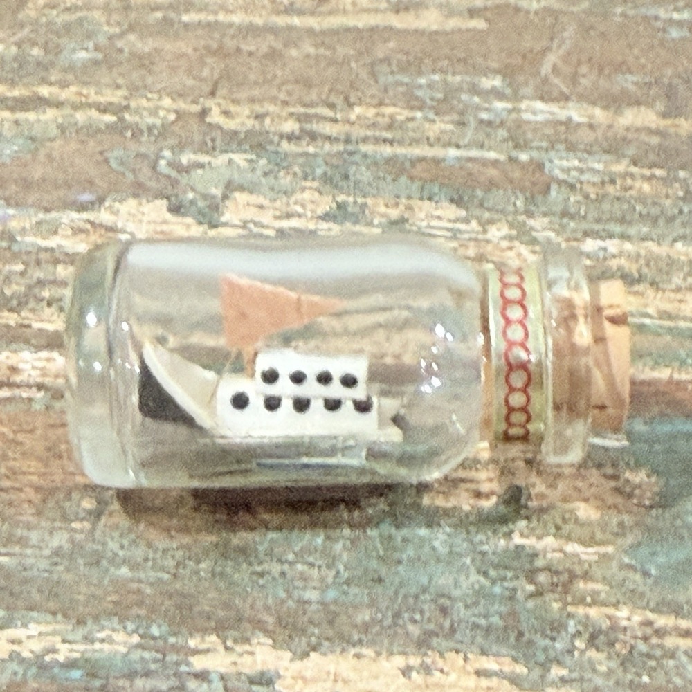 Vtg Miniature Blown Glass Ship In Bottle Cork Mini Wall Display Vintage Nautical